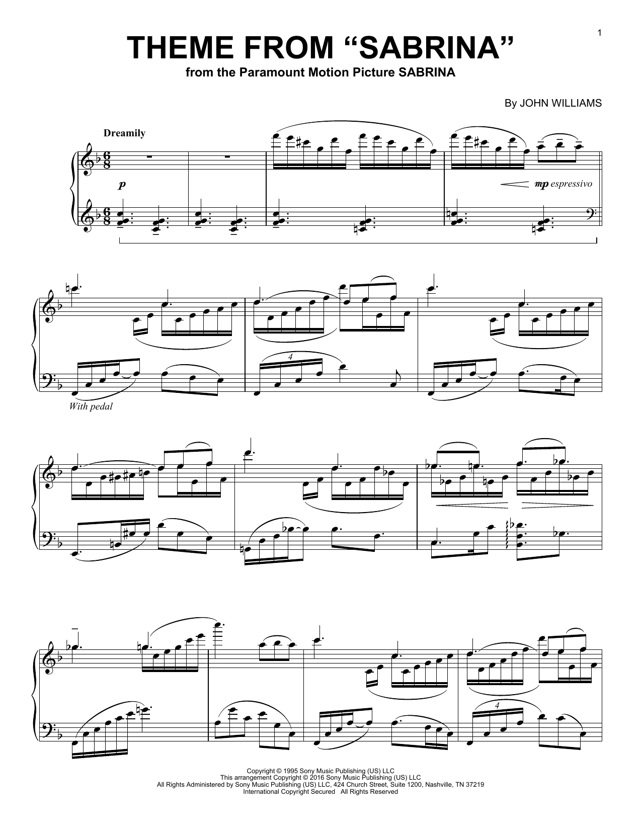 Download John Williams "Theme From "Sabrina"" Sheet Music & PDF.