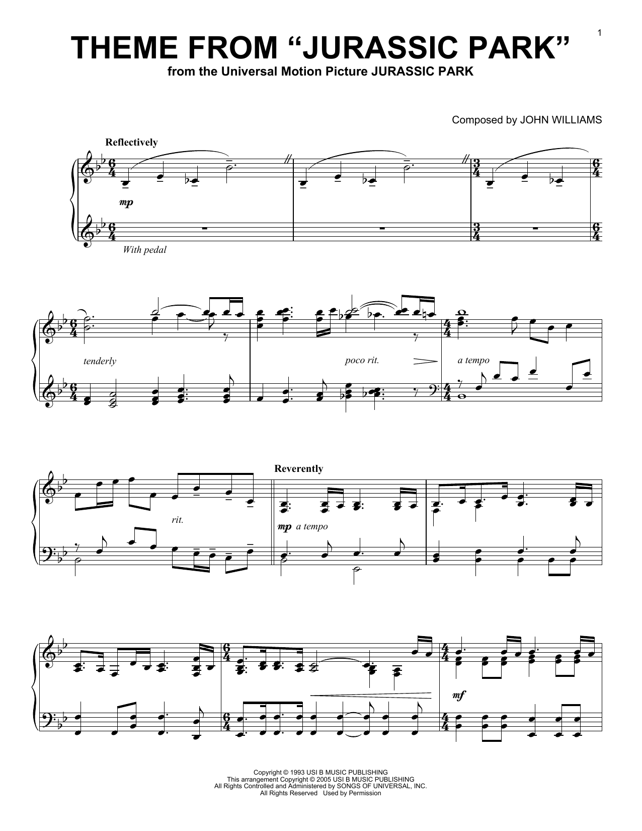 John Williams Theme From Jurassic Park Sheet Music For Alto Sax Solo Download Pdf 178254