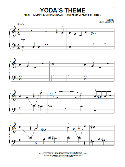John Williams Yoda's Theme (from Star Wars: The Empire Strikes Back) sheet music notes and chords - Download Printable PDF and start playing in minutes.