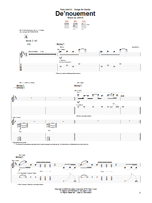 John 5 De'nouement sheet music notes and chords. Download Printable PDF.