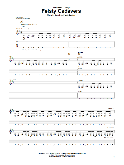 John 5 Feisty Cadavers sheet music notes and chords. Download Printable PDF.