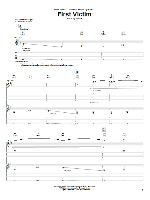 John 5 First Victim sheet music notes and chords. Download Printable PDF.