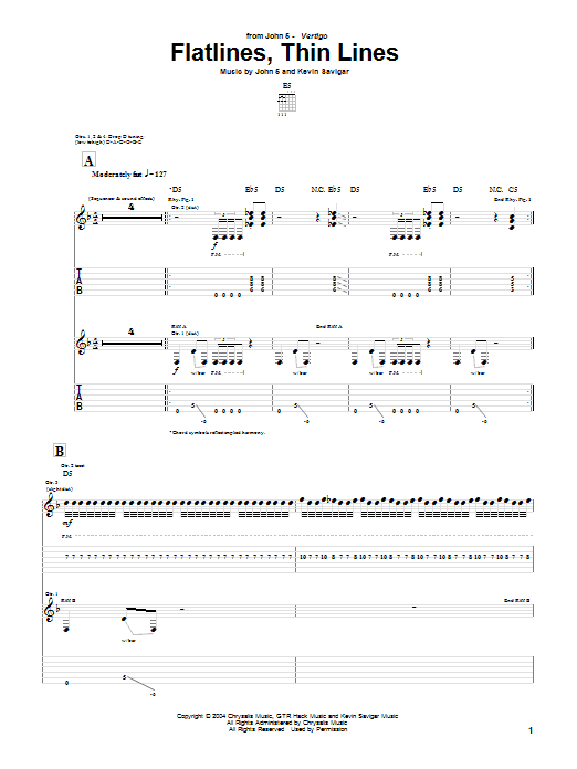 John 5 Flatlines, Thin Lines sheet music notes and chords. Download Printable PDF.