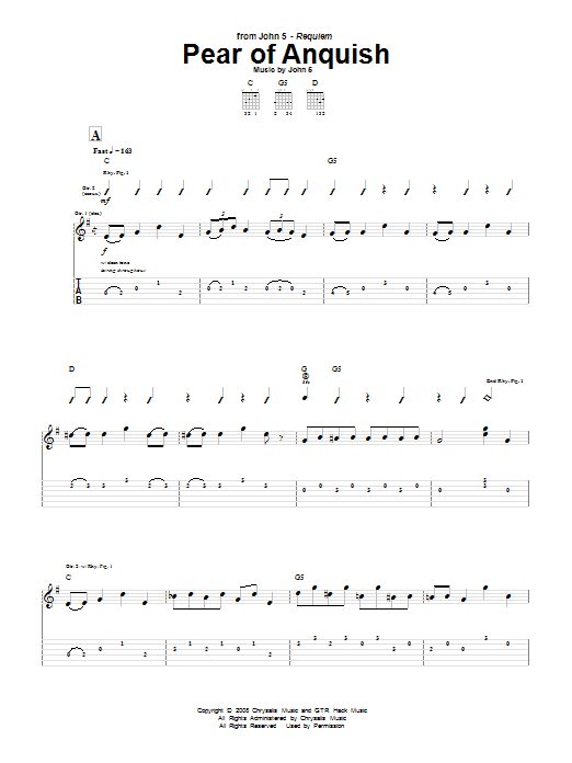 John 5 Pear Of Anquish sheet music notes and chords. Download Printable PDF.
