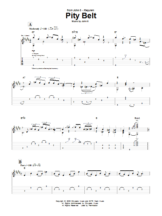 John 5 Pity Belt sheet music notes and chords. Download Printable PDF.