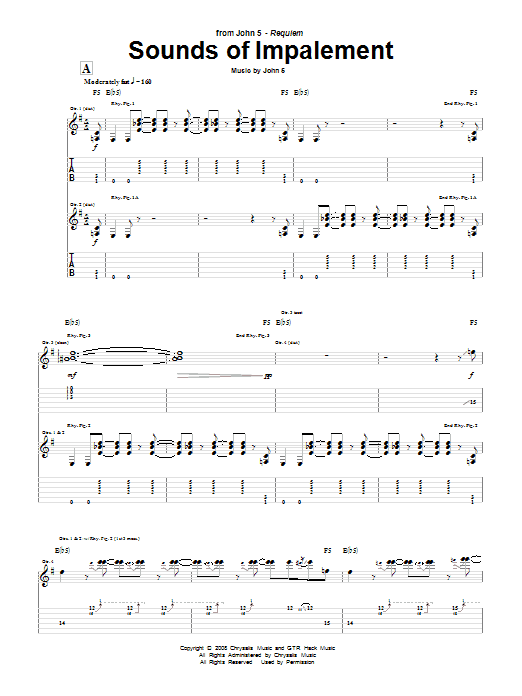 John 5 Sounds Of Impalement sheet music notes and chords. Download Printable PDF.