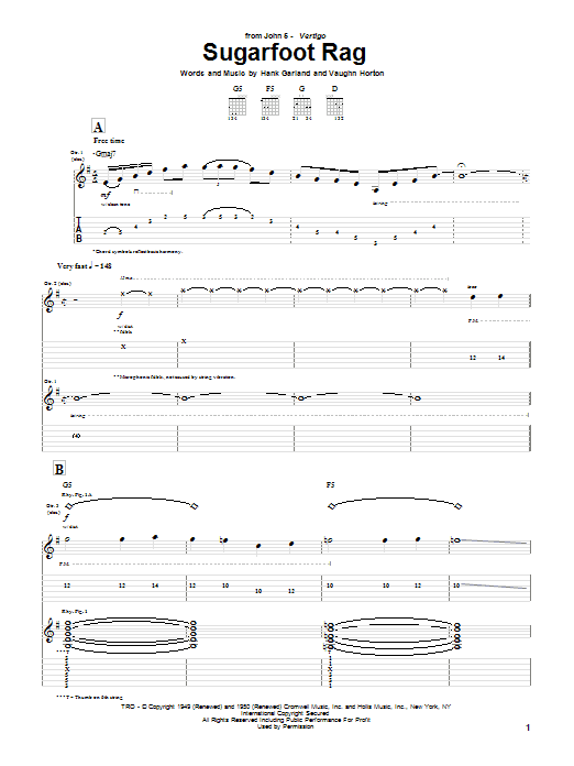 John 5 Sugarfoot Rag sheet music notes and chords. Download Printable PDF.