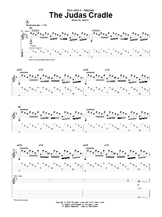 Learn to play John 5 The Judas Cradle sheet music for Guitar Tab in minutes. Price: 7.8900$ John 5 The Judas Cradle sheet music notes and chords arranged for Guitar Tab