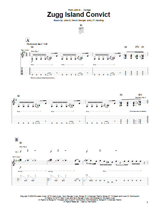 John 5 Zugg Island Convict sheet music notes and chords. Download Printable PDF.