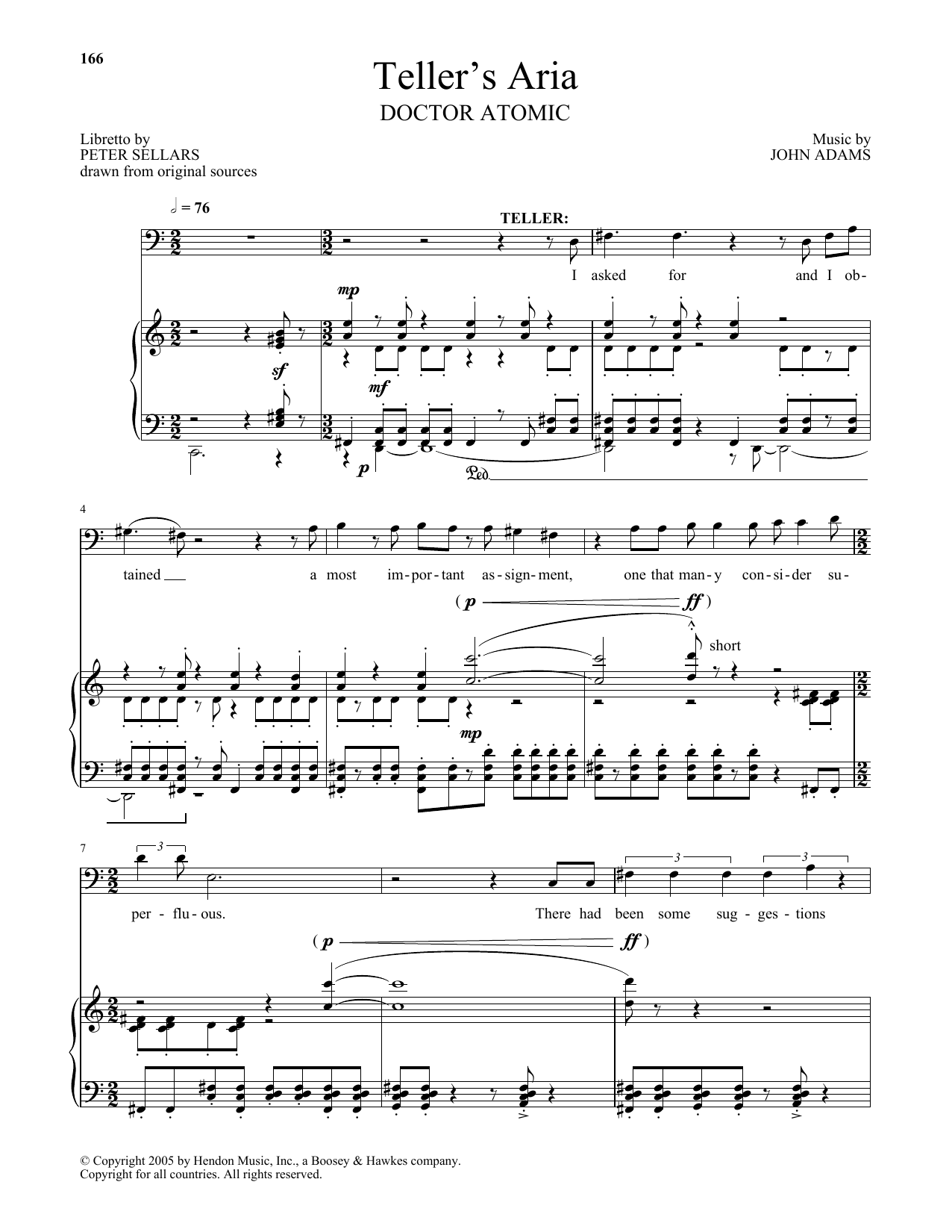 Learn to play John Adams Teller's Aria (from Doctor Atomic) sheet music for Piano & Vocal in minutes. John Adams Teller's Aria (from Doctor Atomic) sheet music notes and chords. Download Printable PDF.