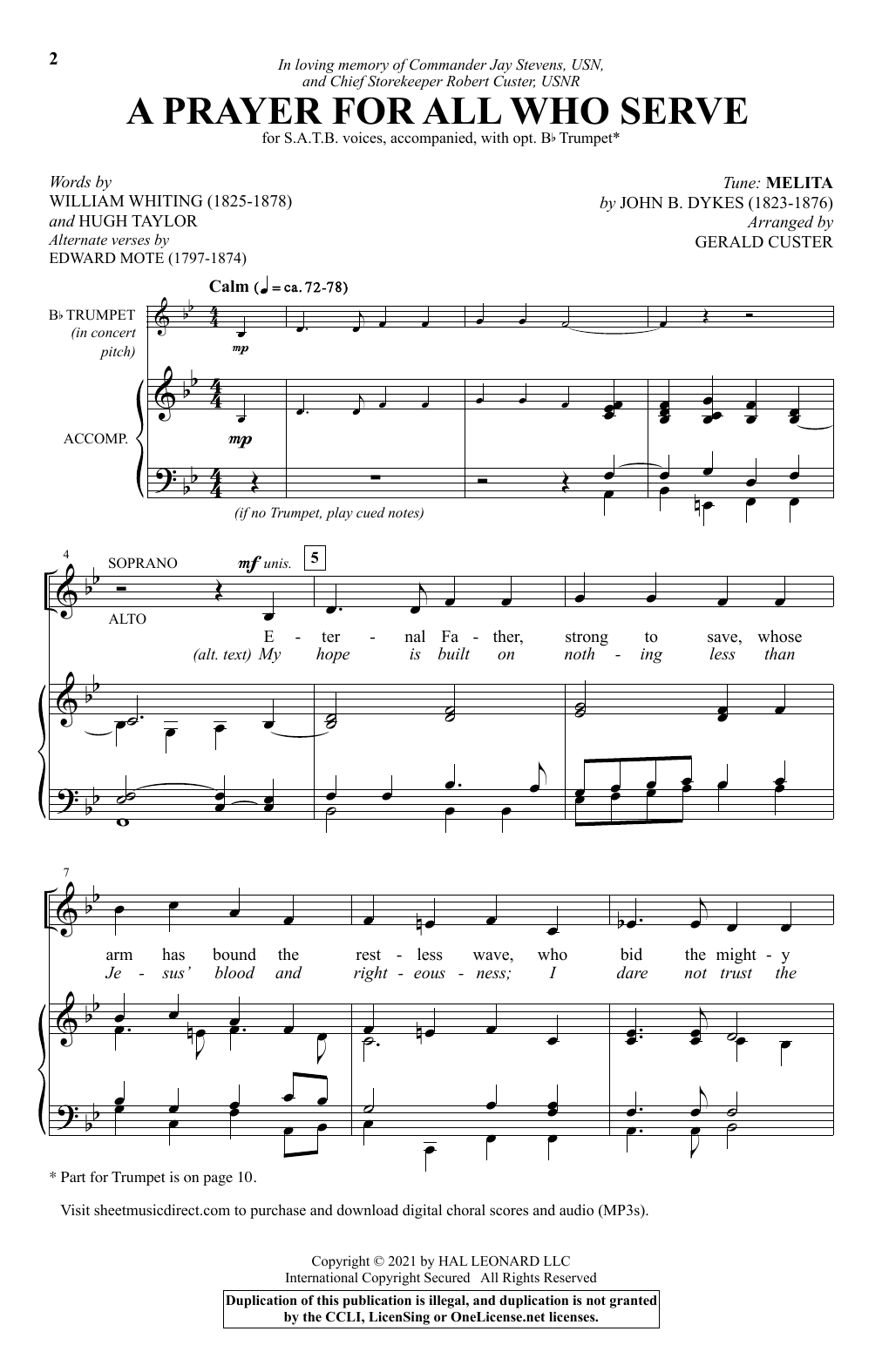 Learn to play John B. Dykes A Prayer For All Who Serve (arr. Gerald Custer) sheet music for SATB Choir in minutes. Price: 3.9900$ John B. Dykes A Prayer For All Who Serve (arr. Gerald Custer) sheet music notes and chords arranged for SATB Choir
