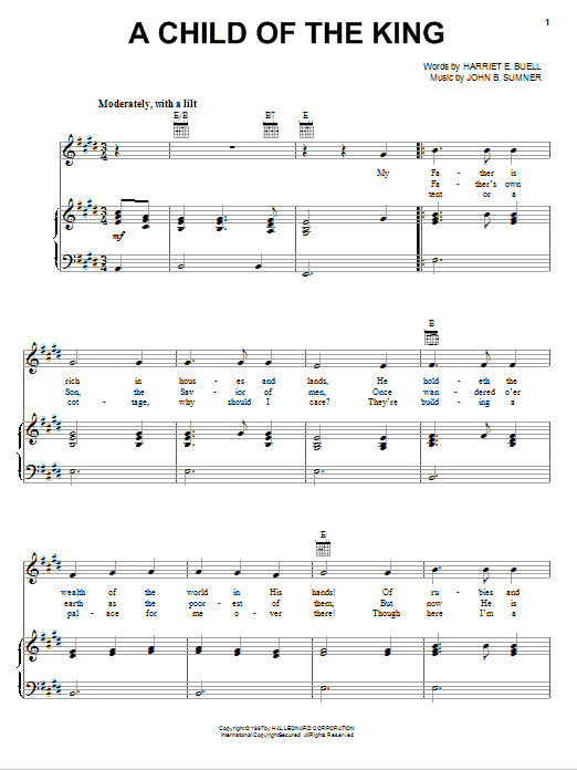 John B. Sumner A Child Of The King sheet music notes and chords arranged for Piano, Vocal & Guitar Chords (Right-Hand Melody)