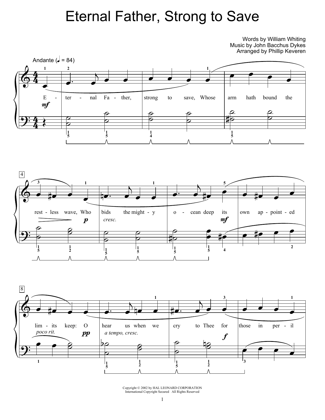 Learn to play John Bacchus Dykes Eternal Father, Strong To Save sheet music for Educational Piano in minutes. Price: 6.9900$ John Bacchus Dykes Eternal Father, Strong To Save sheet music notes and chords arranged for Educational Piano