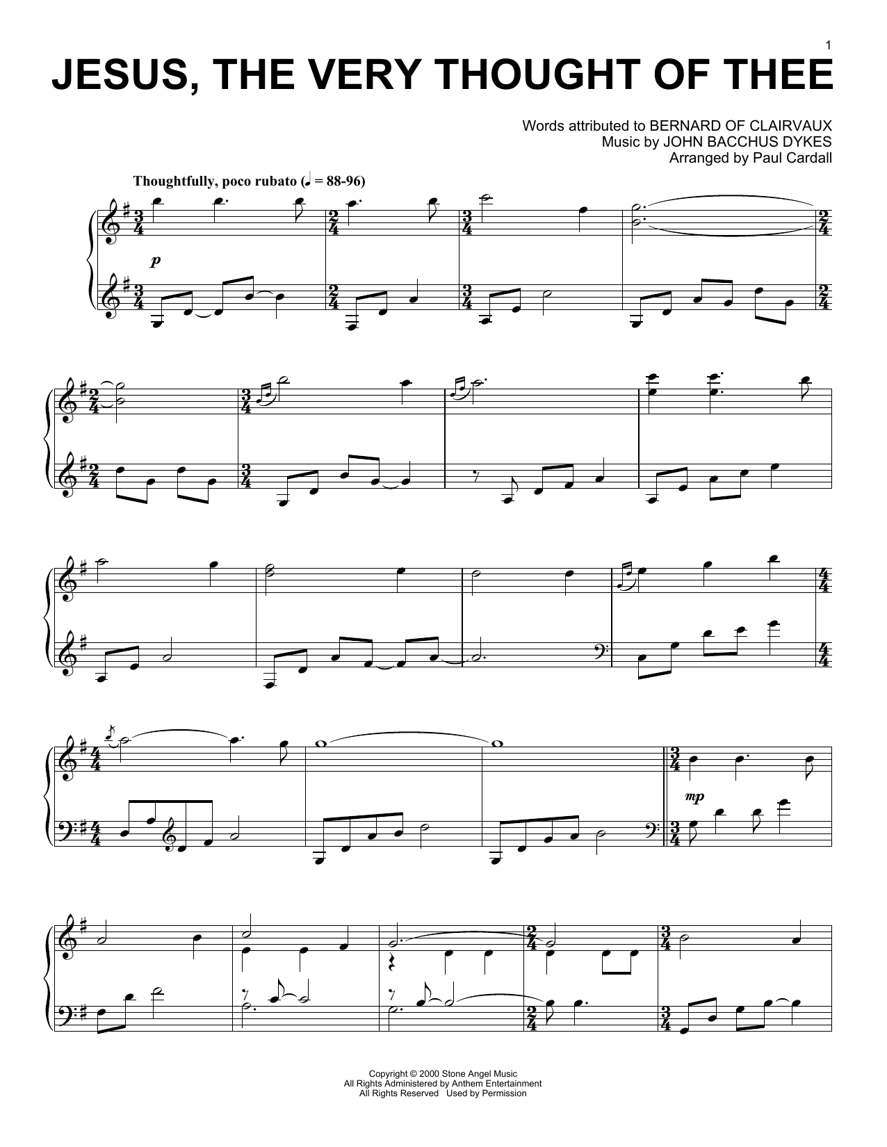 Learn to play John Bacchus Dykes Jesus, The Very Thought Of Thee (arr. Paul Cardall) sheet music for Piano Solo in minutes. John Bacchus Dykes Jesus, The Very Thought Of Thee (arr. Paul Cardall) sheet music notes and chords. Download Printable PDF.