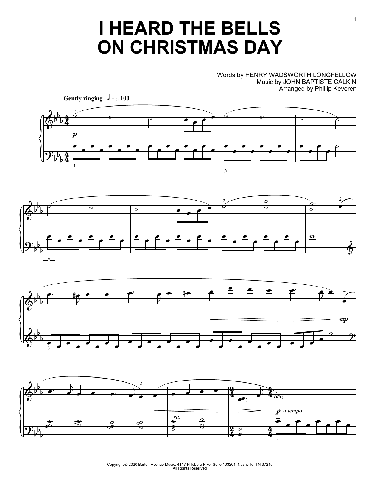 Learn to play John Baptiste Calkin I Heard The Bells On Christmas Day (arr. Phillip Keveren) sheet music for Piano Solo in minutes. Price: 7.8900$ John Baptiste Calkin I Heard The Bells On Christmas Day (arr. Phillip Keveren) sheet music notes and chords arranged for Piano Solo