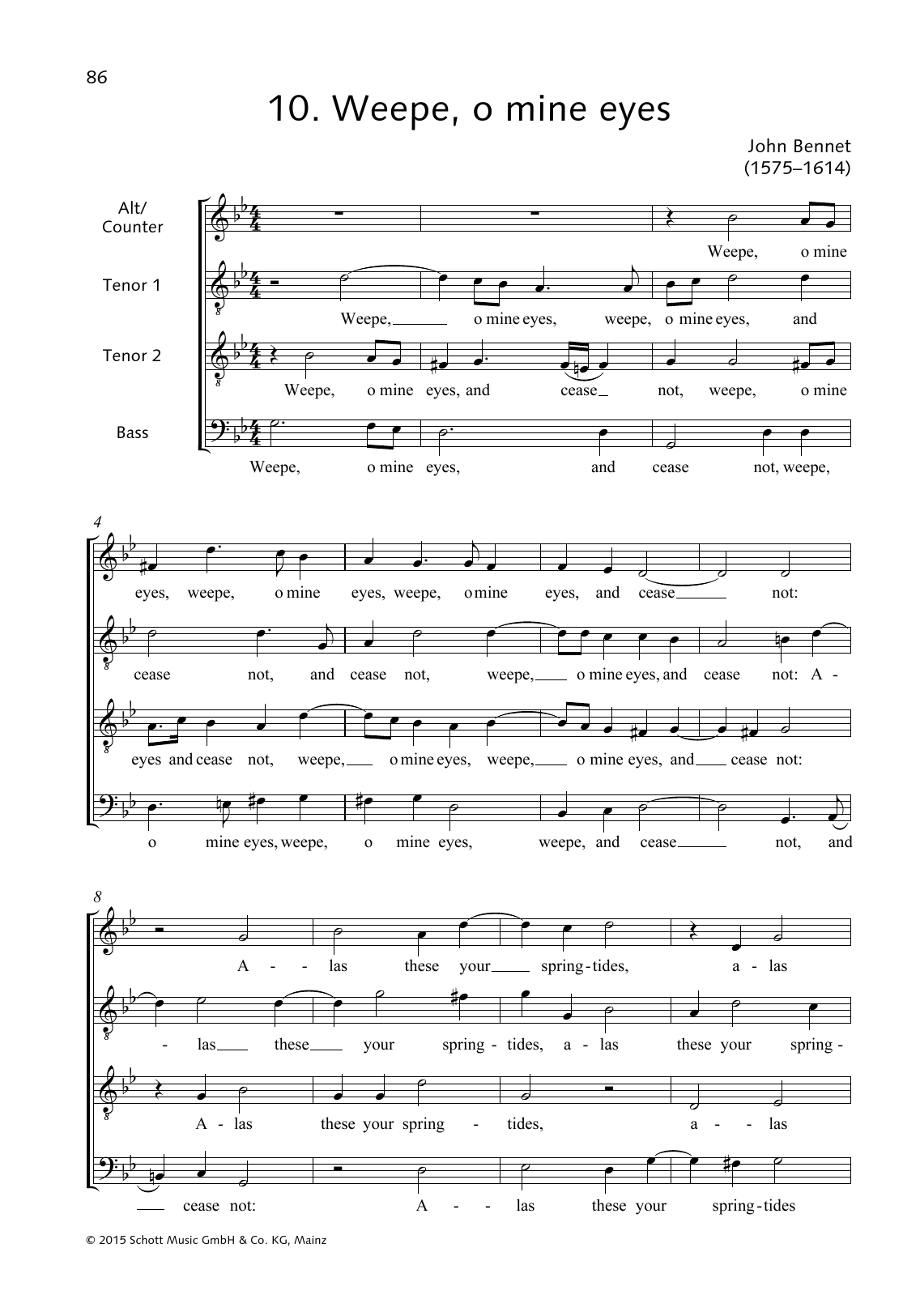 Learn to play John Bennett Weepe, o mine eyes sheet music for Choir in minutes. Price: 3.9900$ John Bennett Weepe, o mine eyes sheet music notes and chords arranged for Choir