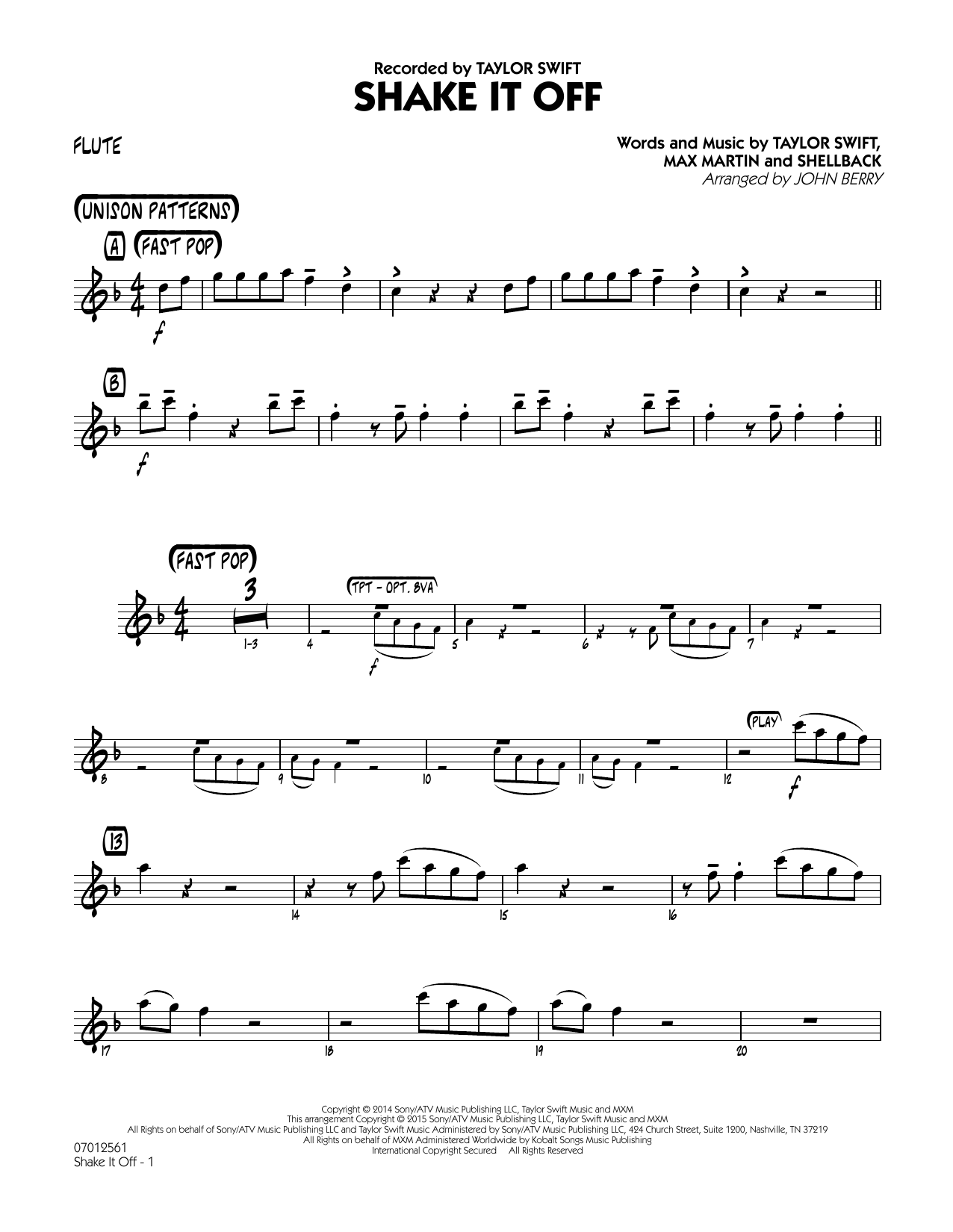 John Berry Shake It Off Flute Sheet Music Pdf Notes Chords