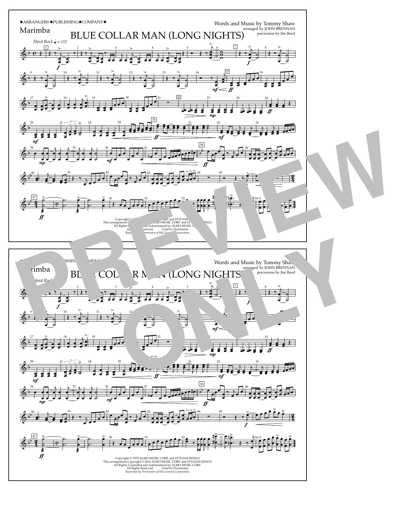 Learn to play John Brennan Blue Collar Man (Long Nights) - Marimba sheet music for Marching Band in minutes. Price: 7.8900$ John Brennan Blue Collar Man (Long Nights) - Marimba sheet music notes and chords arranged for Marching Band