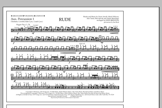 Learn to play John Brennan Rude - Aux. Perc. 1 sheet music for Marching Band in minutes. Price: 7.8900$ John Brennan Rude - Aux. Perc. 1 sheet music notes and chords arranged for Marching Band