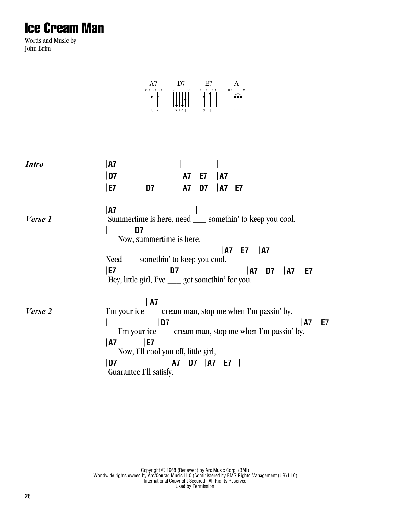 John Brim Ice Cream Man sheet music notes and chords. Download Printable PDF.