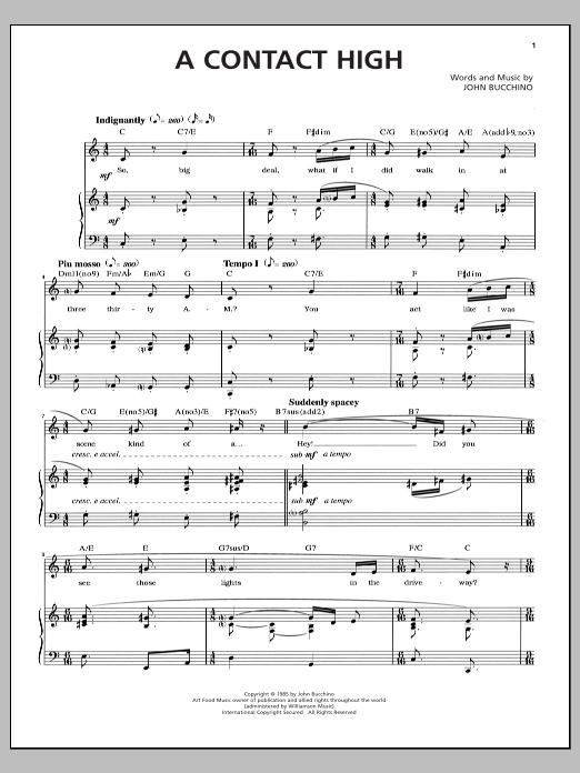 John Bucchino A Contact High sheet music notes and chords. Download Printable PDF.