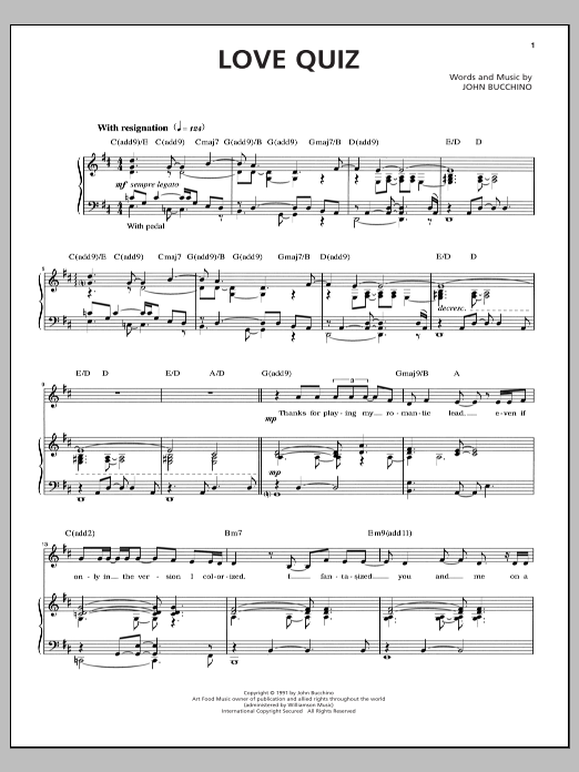 John Bucchino Love Quiz sheet music notes and chords. Download Printable PDF.