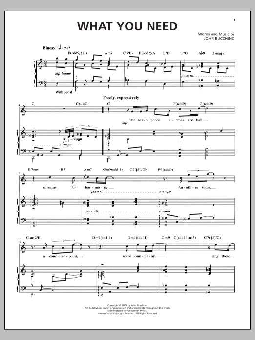 John Bucchino What You Need sheet music notes and chords. Download Printable PDF.