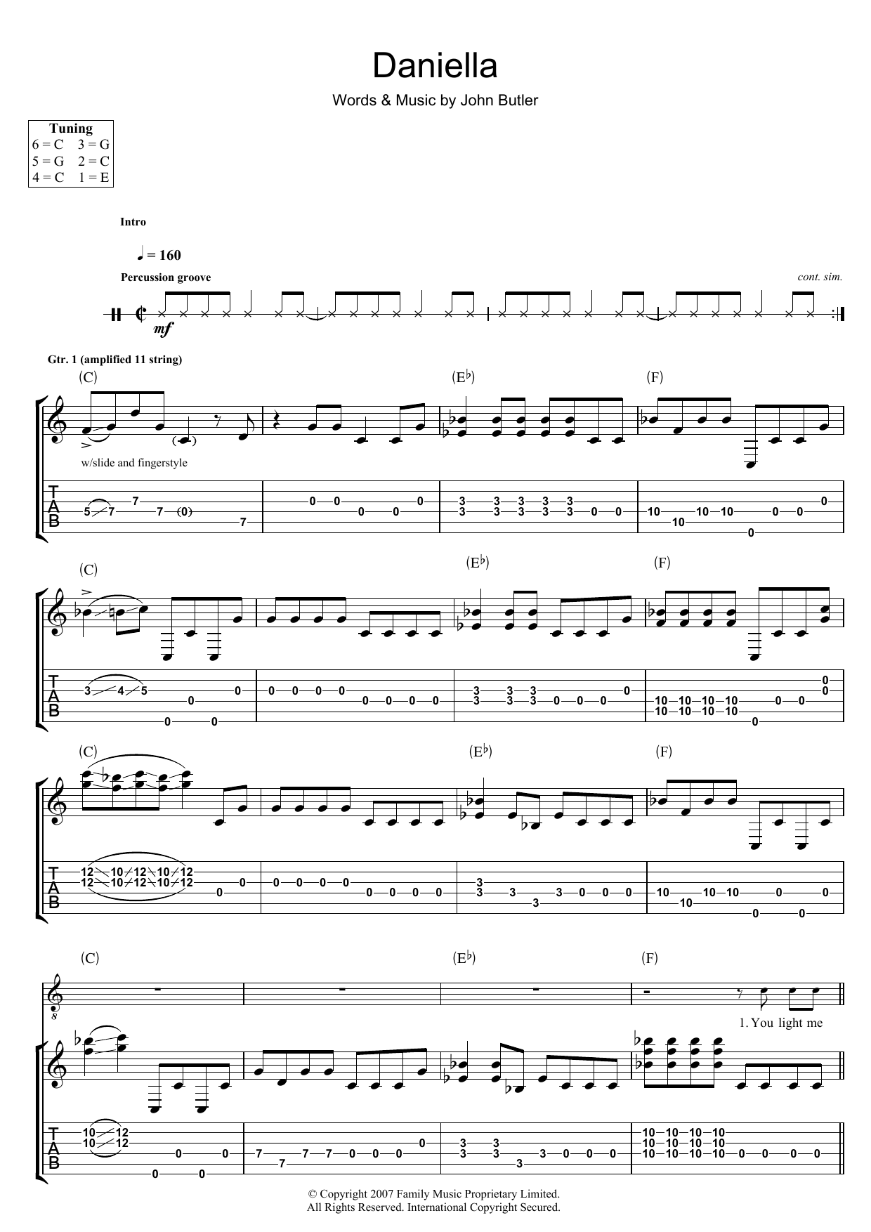 John Butler Daniella sheet music notes and chords. Download Printable PDF.