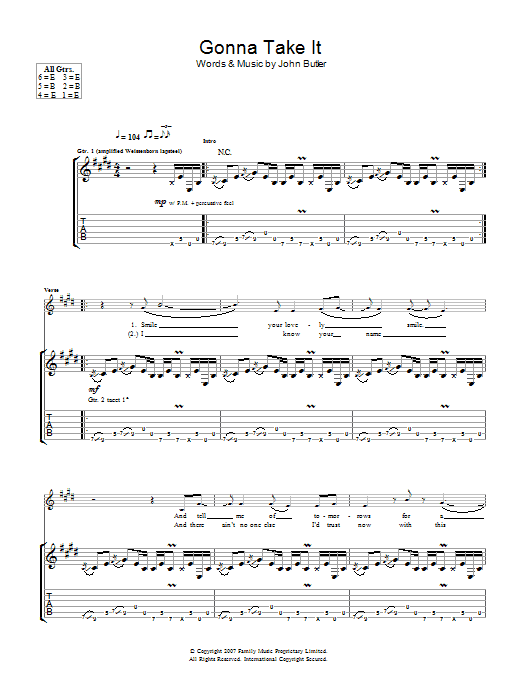 John Butler Gonna Take It sheet music notes and chords. Download Printable PDF.