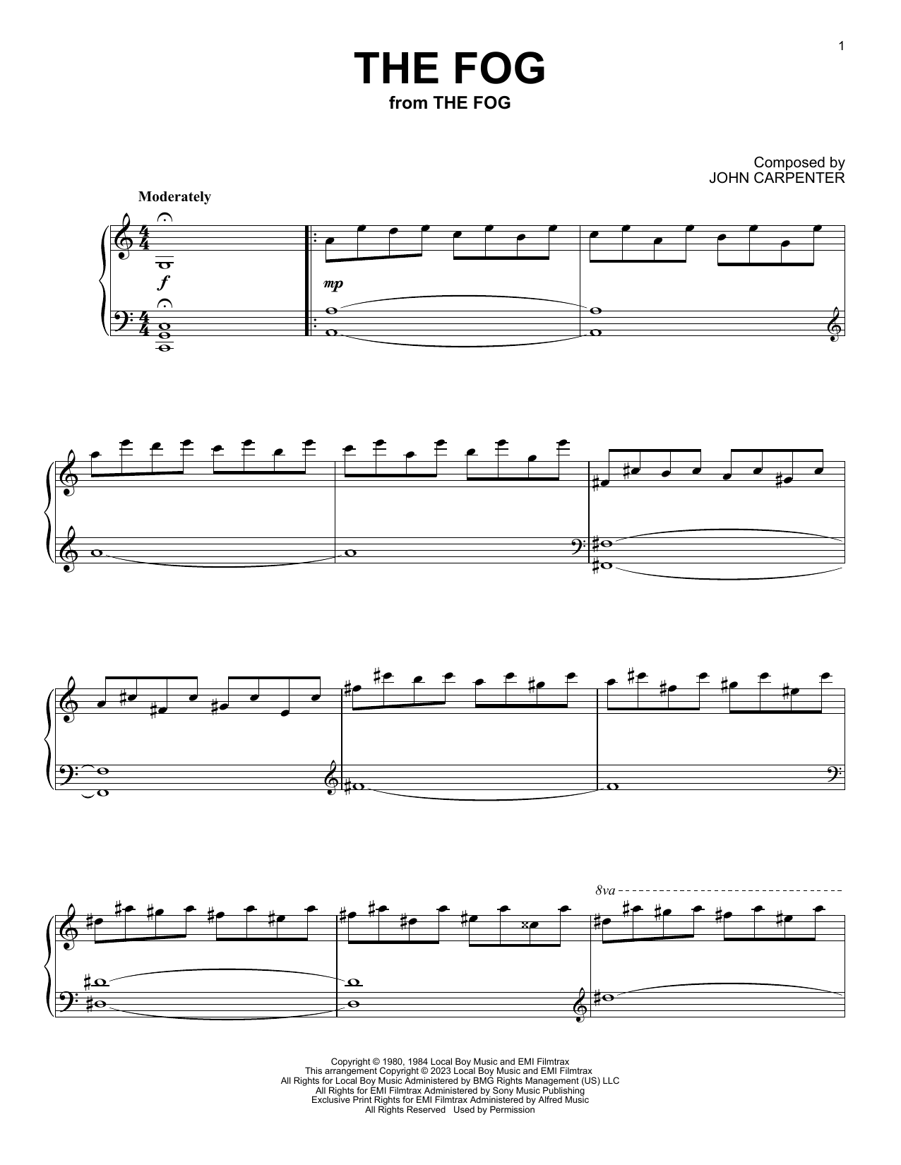 John Carpenter The Fog sheet music notes and chords. Download Printable PDF.