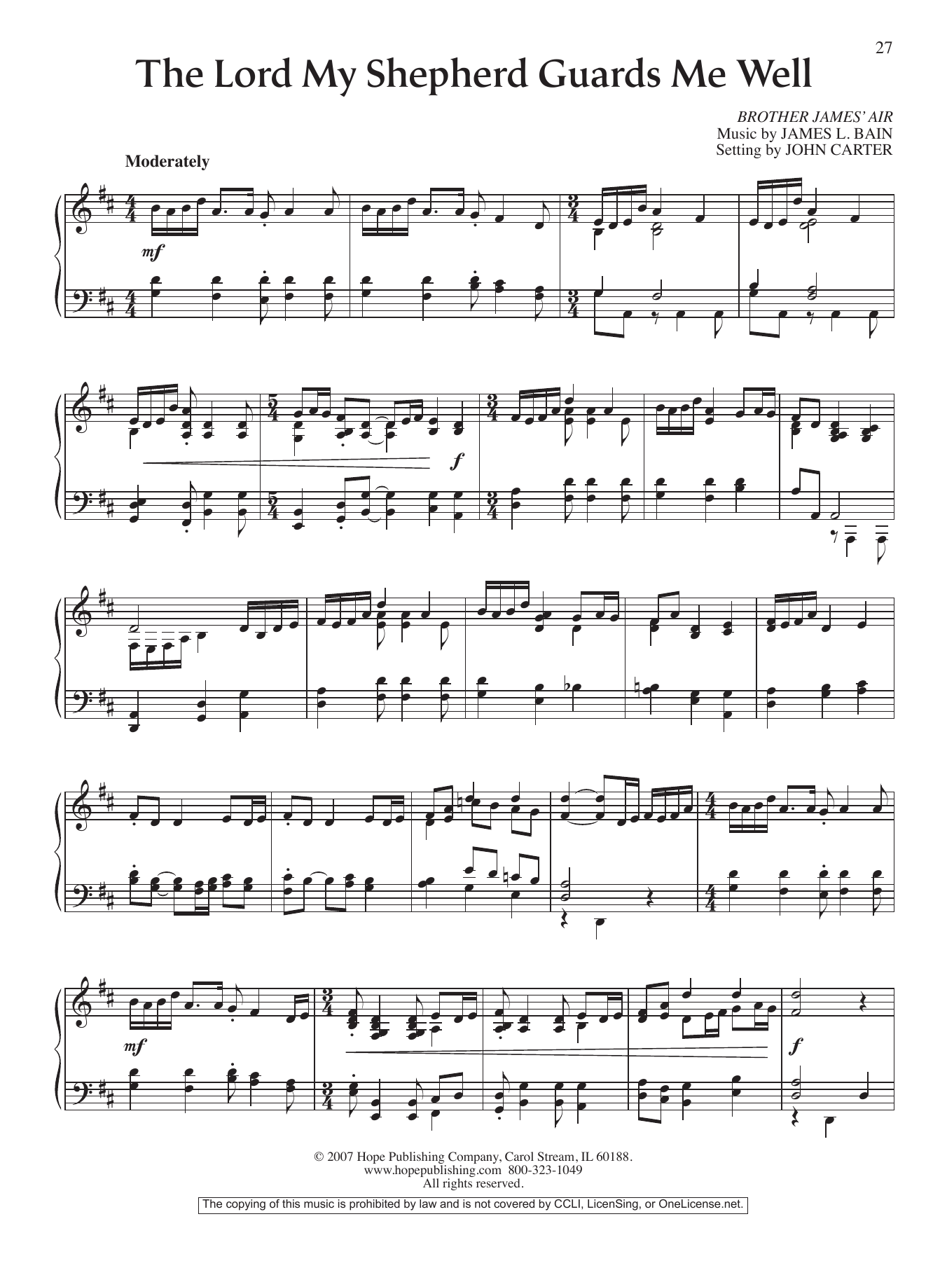 Learn to play John Carter The Lord My Shepard Guards Me Well sheet music for Piano Solo in minutes. Price: 6.9900$ John Carter The Lord My Shepard Guards Me Well sheet music notes and chords arranged for Piano Solo