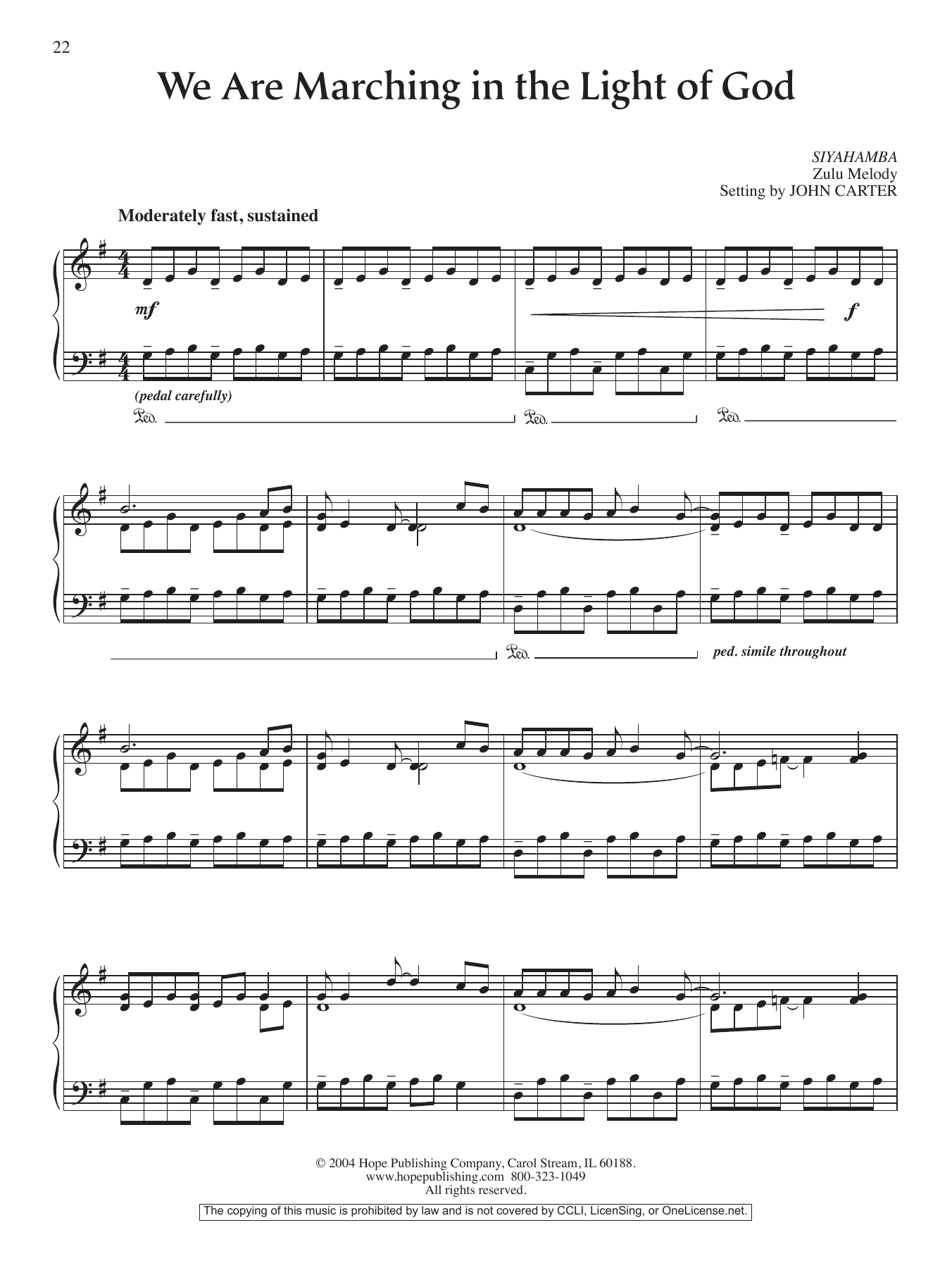 Learn to play John Carter We Are Marching in the Light of God sheet music for Piano Solo in minutes. John Carter We Are Marching in the Light of God sheet music notes and chords. Download Printable PDF.