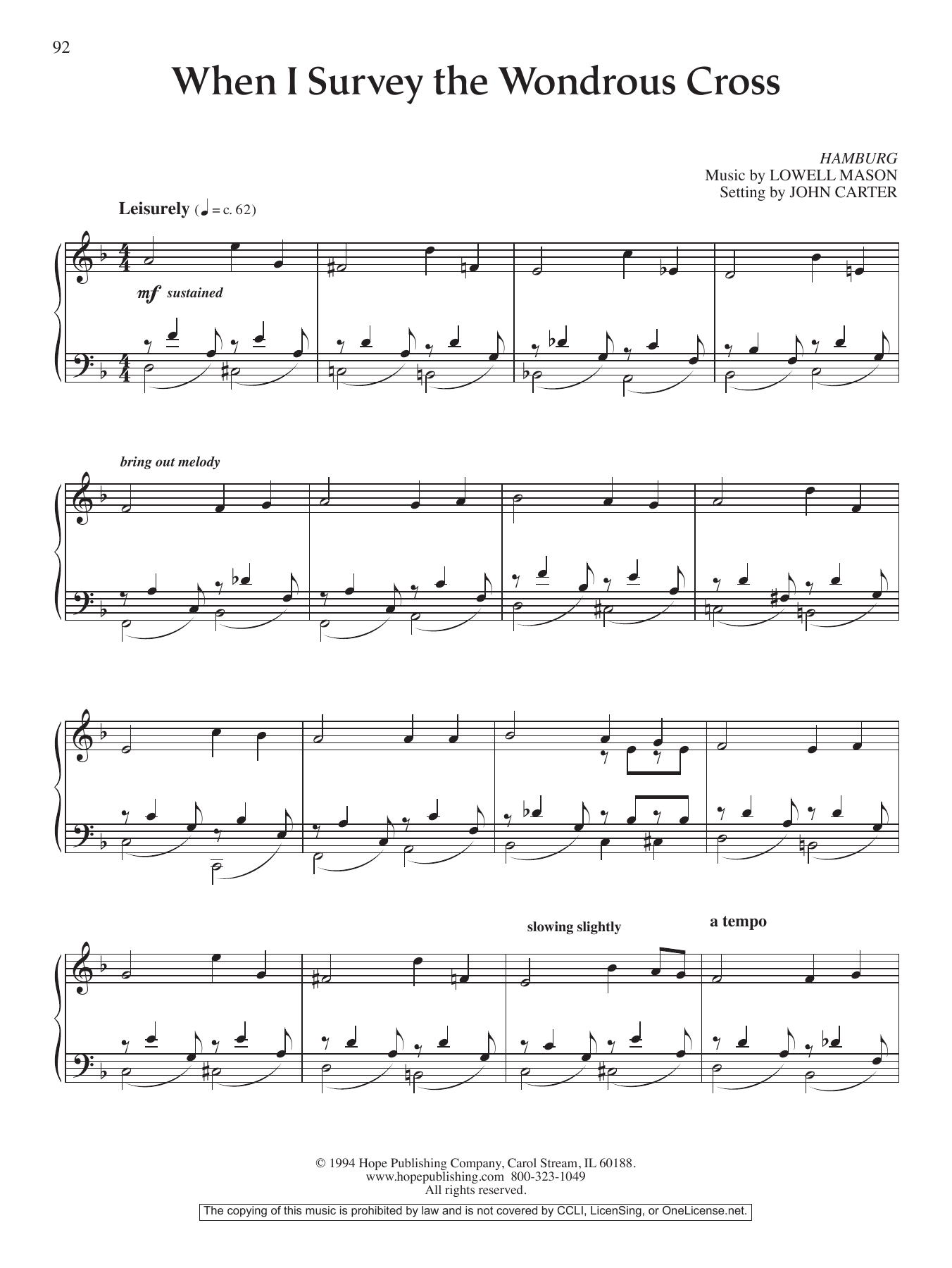 Learn to play John Carter When I Survey the Wondrous Cross sheet music for Piano Solo in minutes. Price: 6.9900$ John Carter When I Survey the Wondrous Cross sheet music notes and chords arranged for Piano Solo