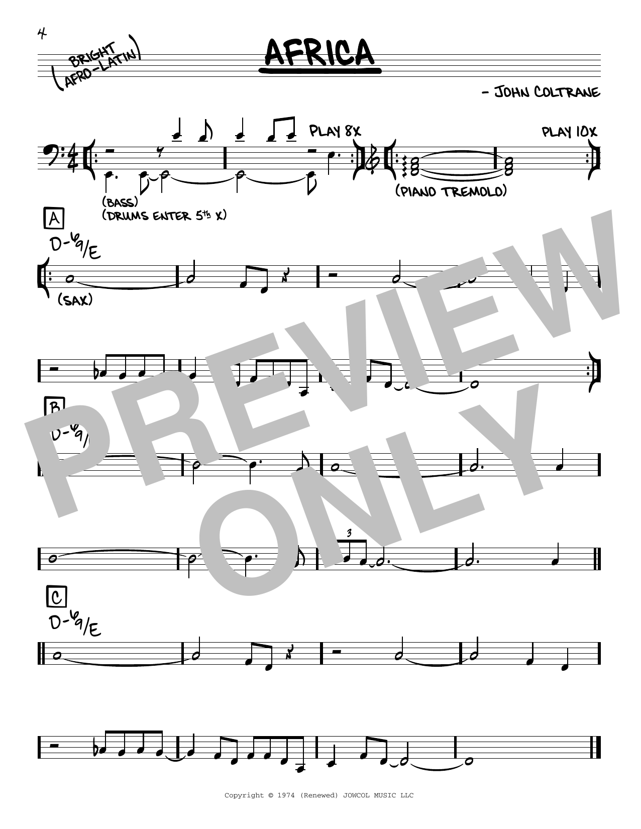 John Coltrane Africa sheet music notes and chords. Download Printable PDF.