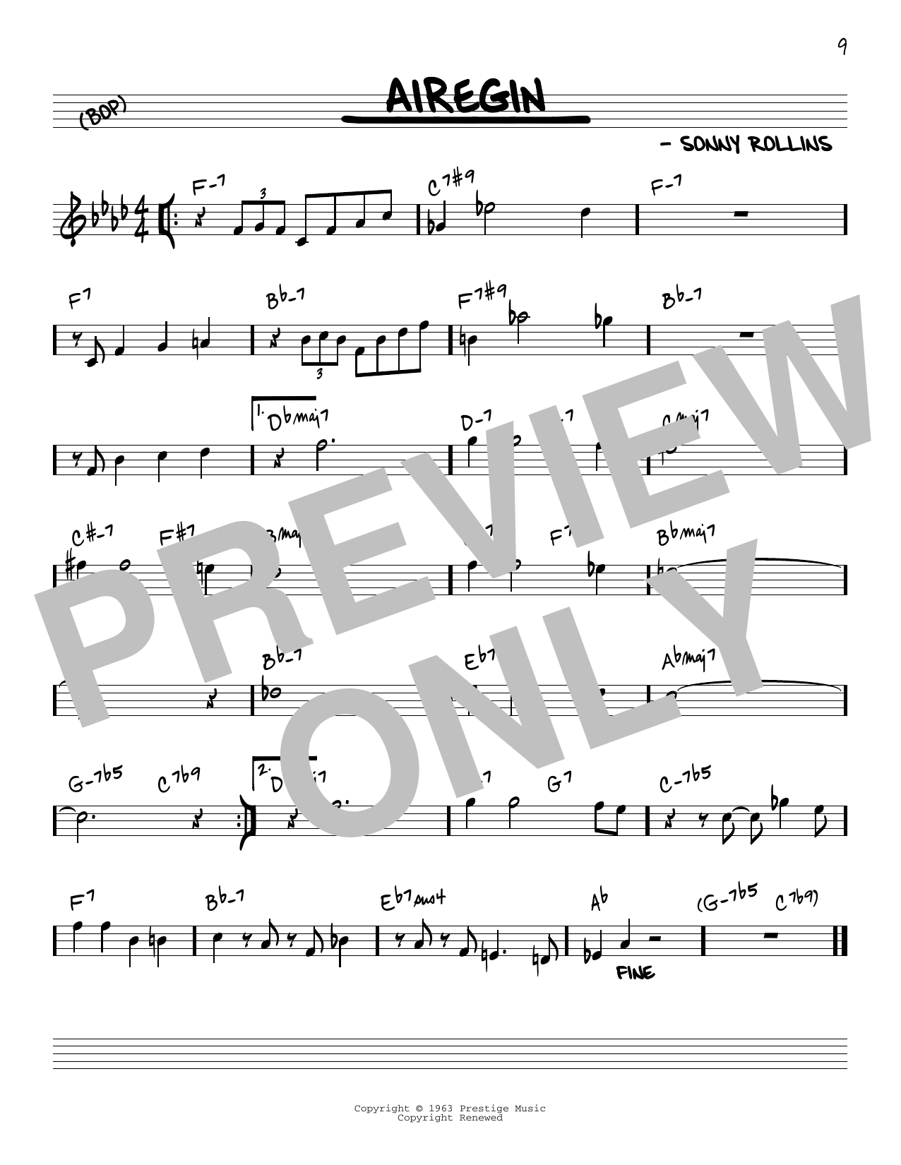 John Coltrane Airegin sheet music notes and chords. Download Printable PDF.