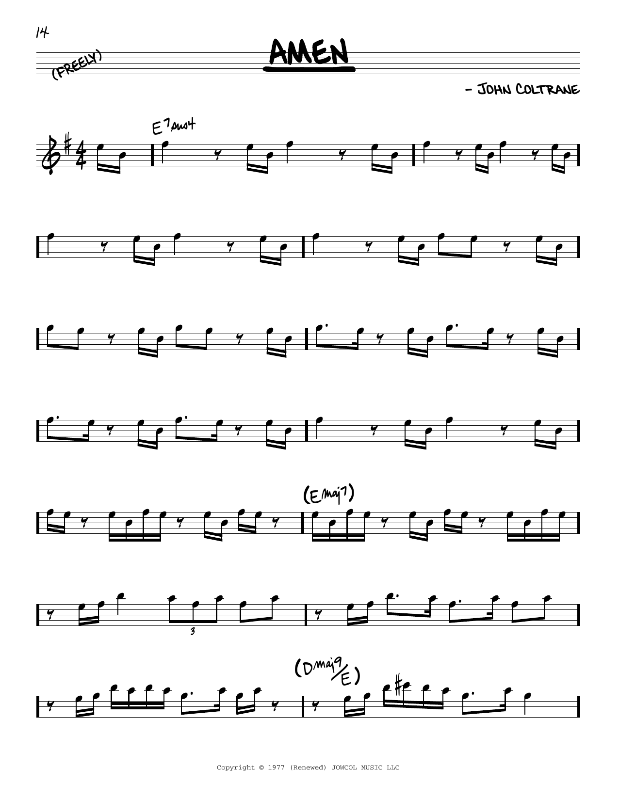 John Coltrane Amen sheet music notes and chords. Download Printable PDF.