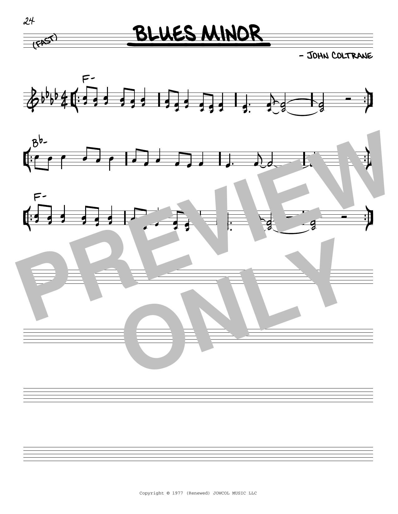 John Coltrane Blues Minor sheet music notes and chords. Download Printable PDF.