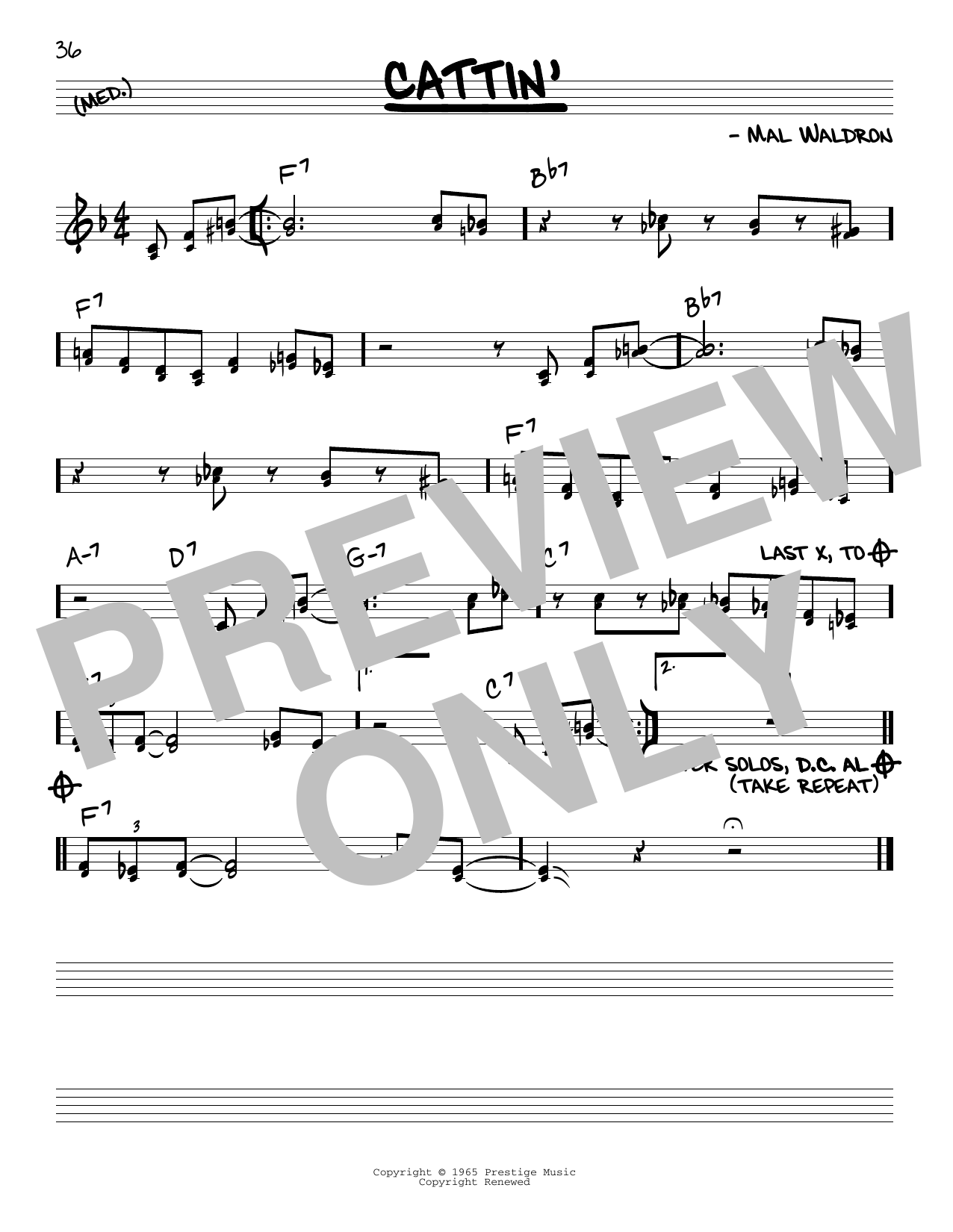 John Coltrane Cattin' sheet music notes and chords. Download Printable PDF.