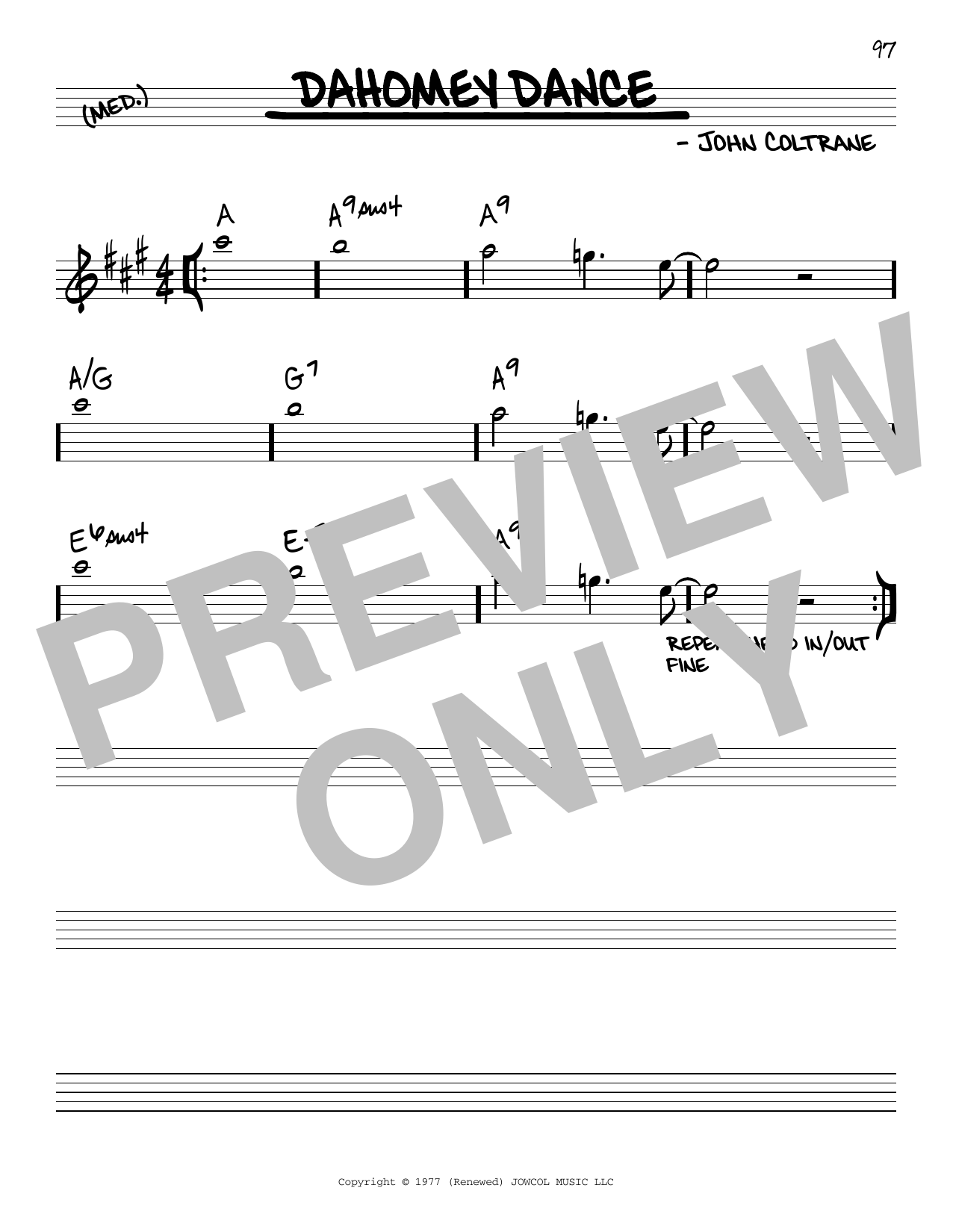 John Coltrane Dahomey Dance sheet music notes and chords. Download Printable PDF.