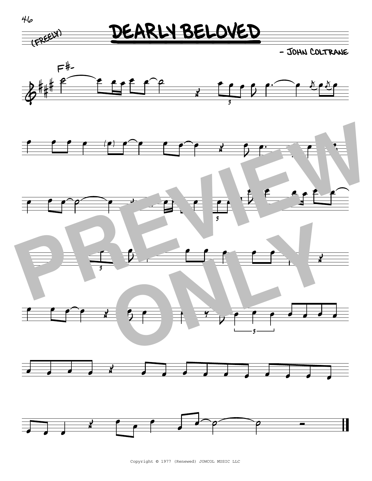 John Coltrane Dearly Beloved sheet music notes and chords. Download Printable PDF.