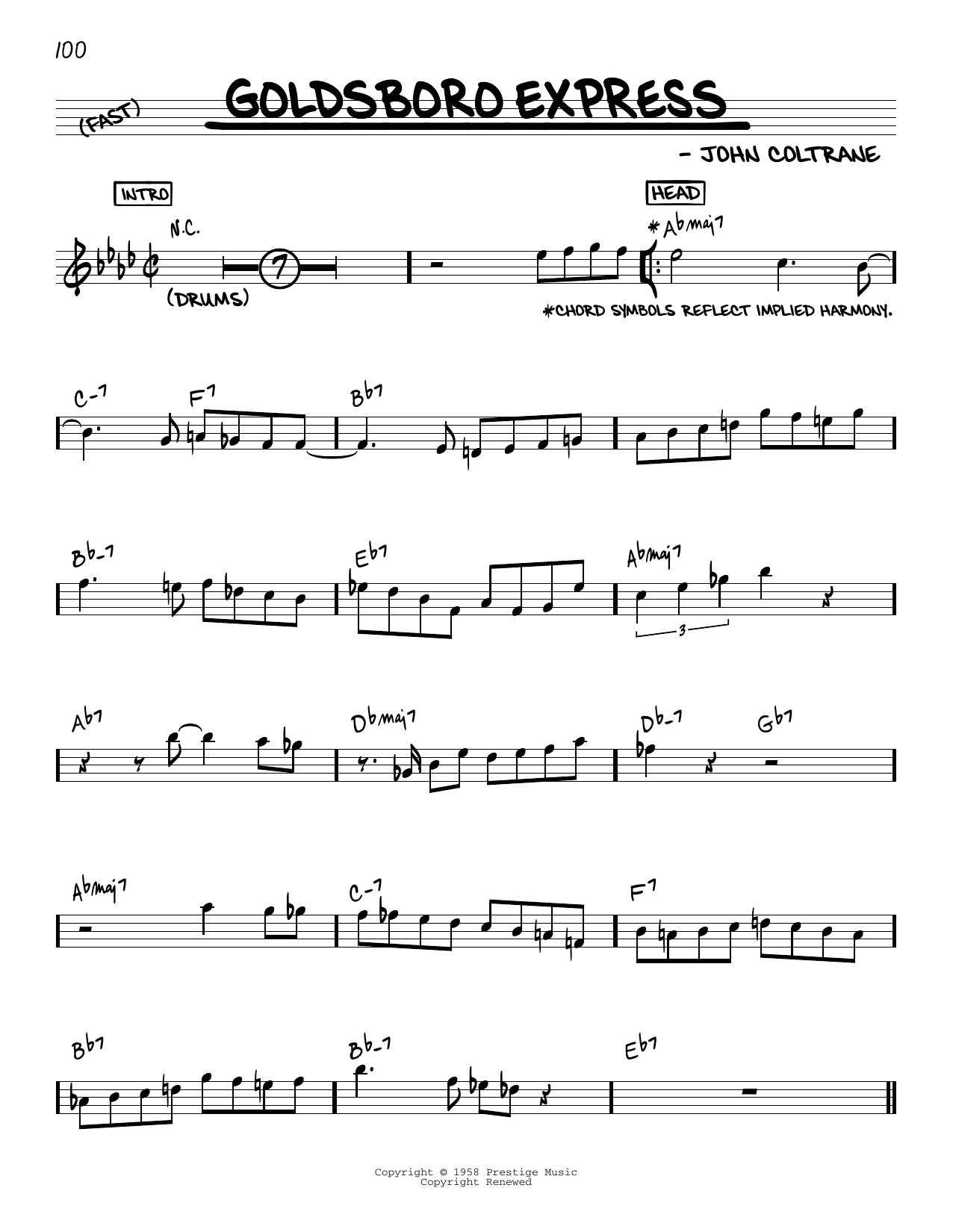 John Coltrane Goldsboro Express sheet music notes and chords. Download Printable PDF.