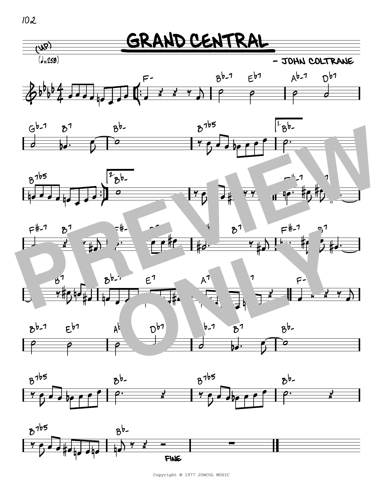 John Coltrane Grand Central sheet music notes and chords. Download Printable PDF.