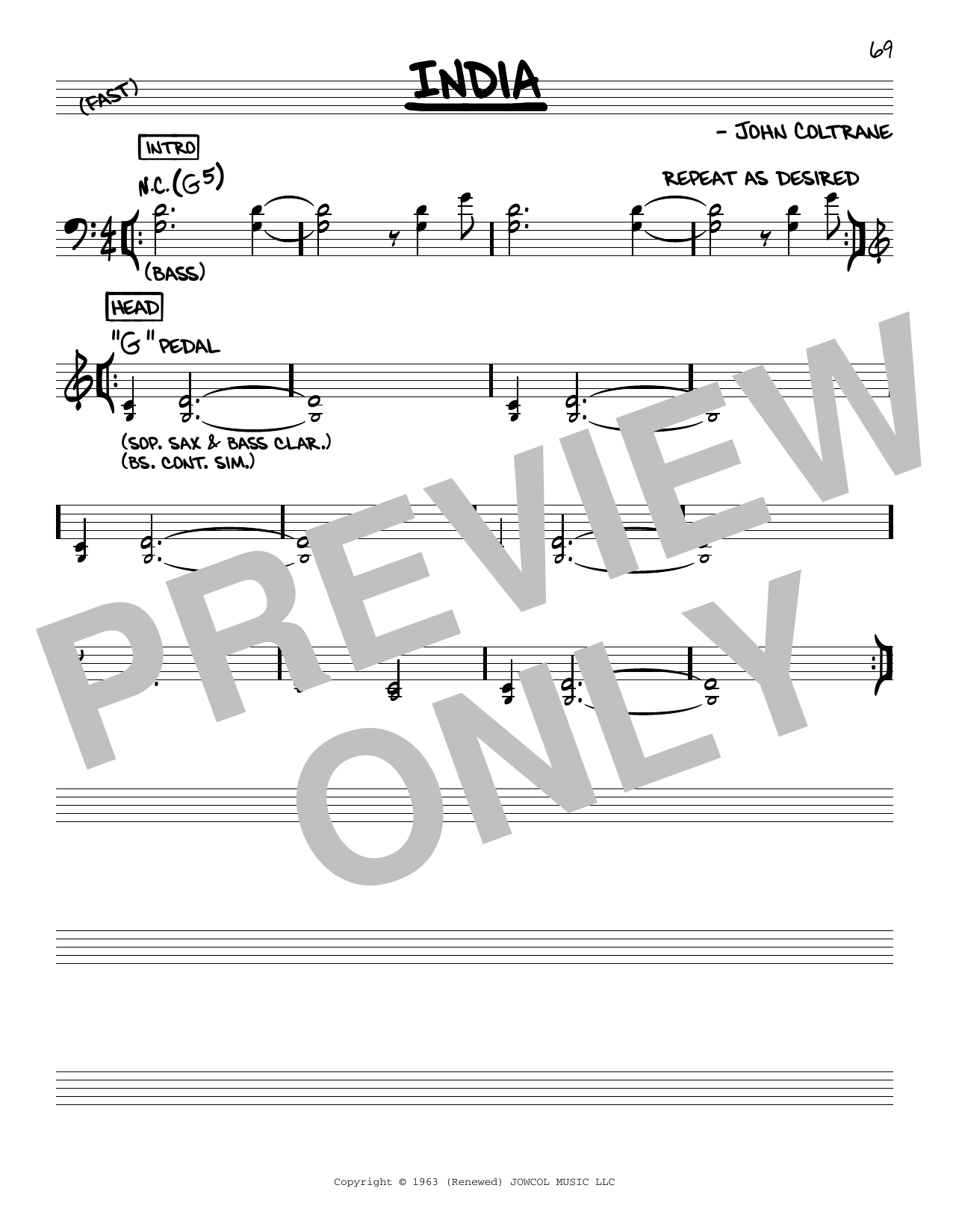 John Coltrane India sheet music notes and chords. Download Printable PDF.