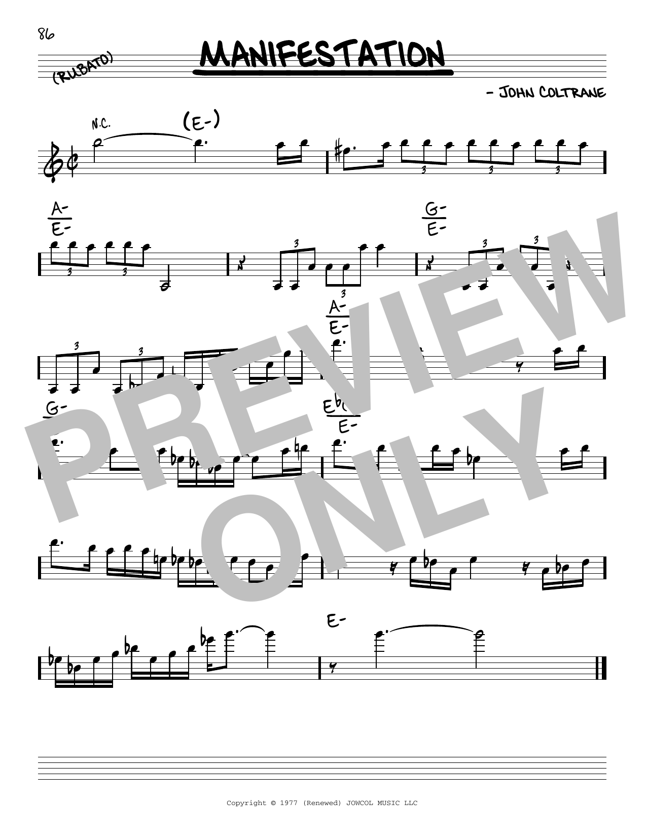 John Coltrane Manifestation sheet music notes and chords. Download Printable PDF.