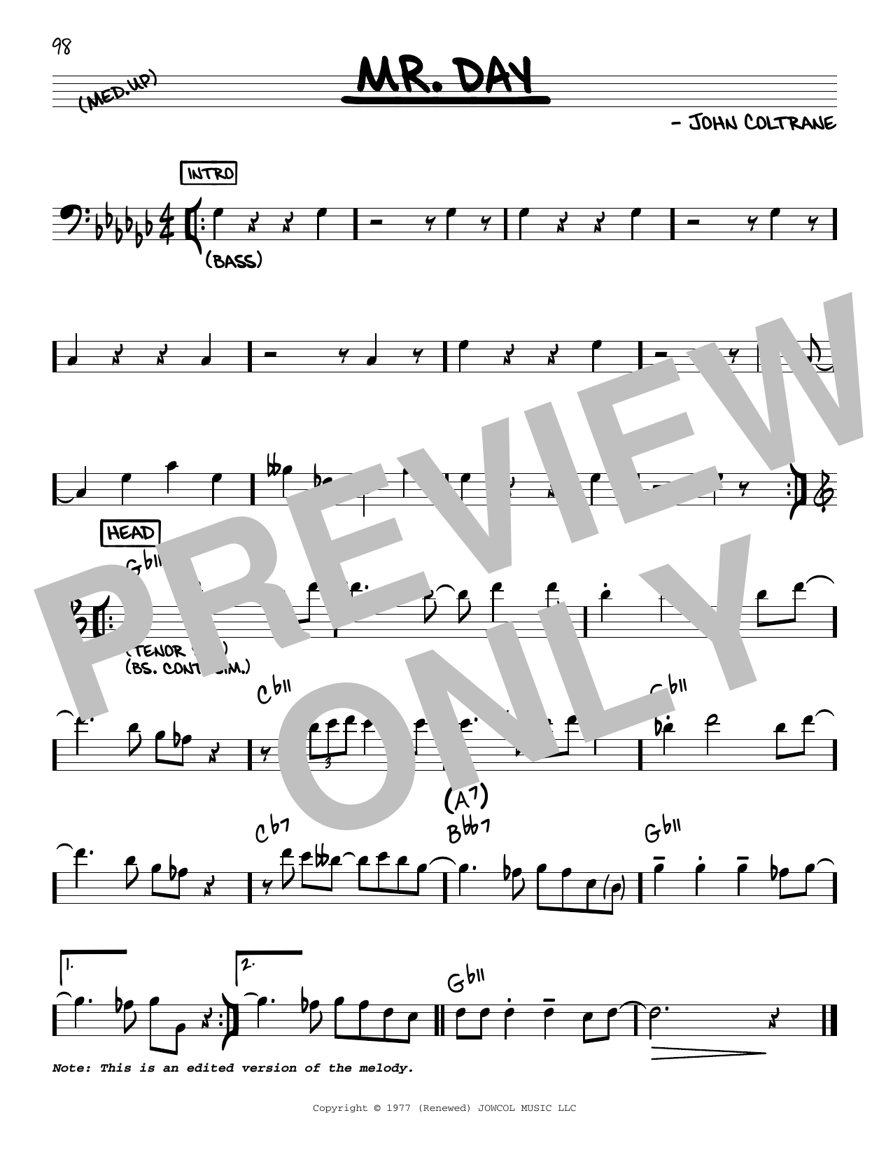 John Coltrane Mr. Day sheet music notes and chords arranged for Real Book – Melody & Chords