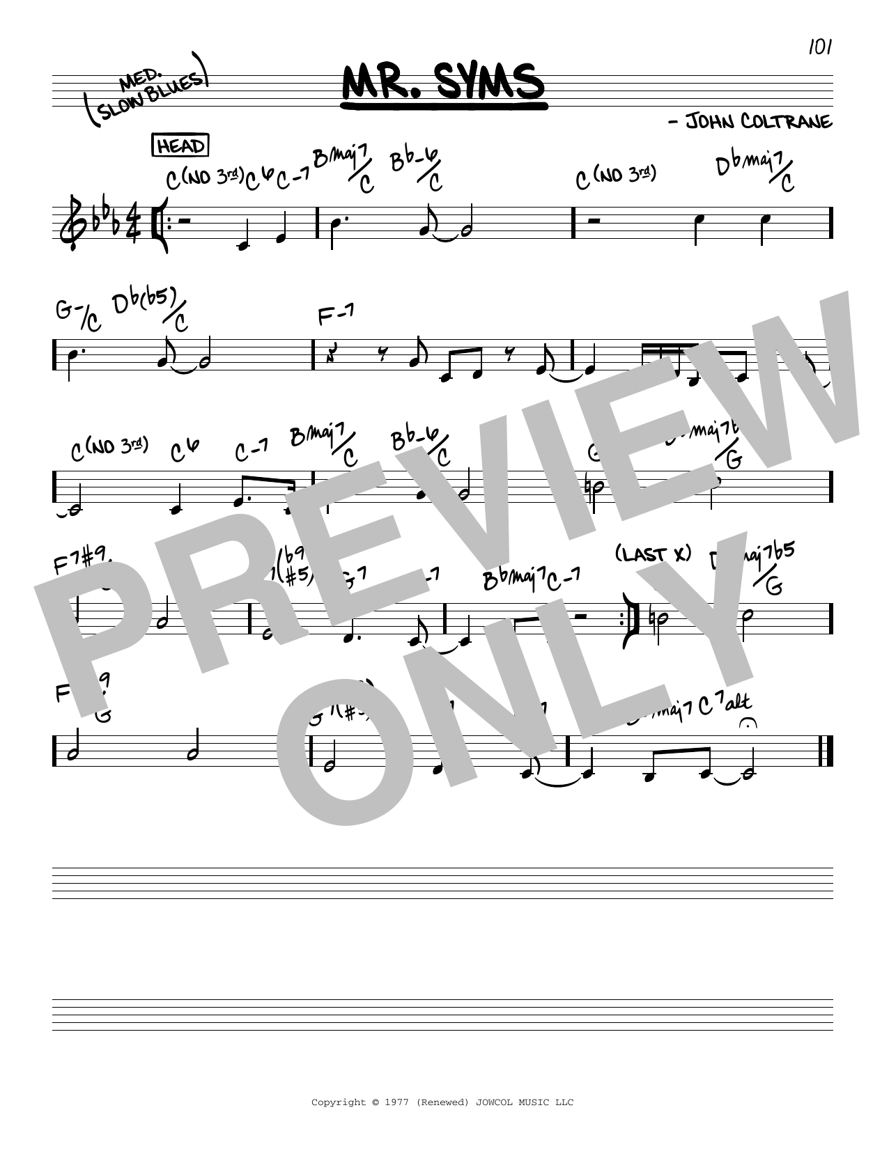 John Coltrane Mr. Syms sheet music notes and chords. Download Printable PDF.