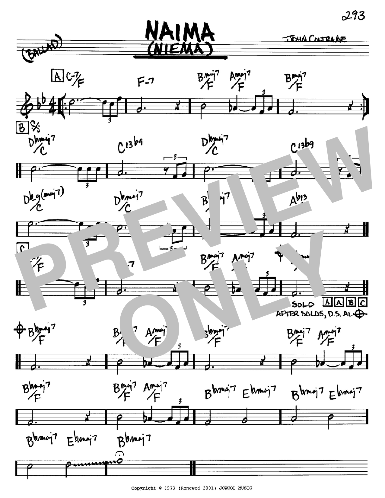 John Coltrane Naima (Niema) sheet music notes and chords. Download Printable PDF.