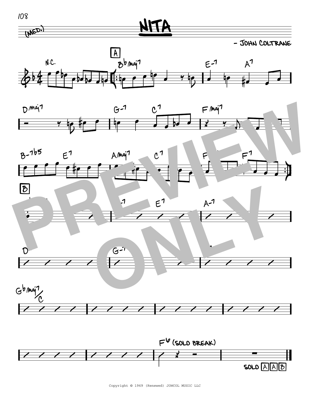 John Coltrane Nita sheet music notes and chords. Download Printable PDF.