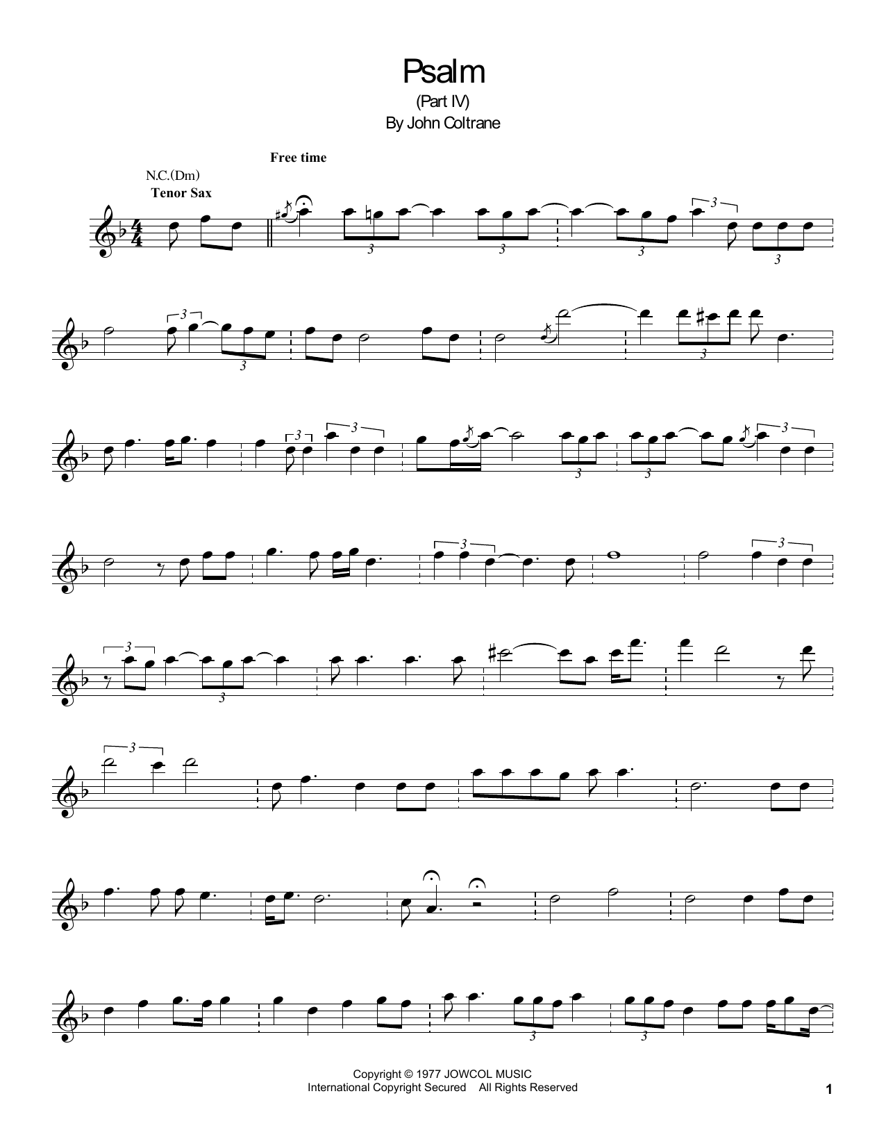 John Coltrane Psalm Sheet Music Pdf Notes Chords Jazz Score Tenor Sax Transcription Download Printable Sku 434842