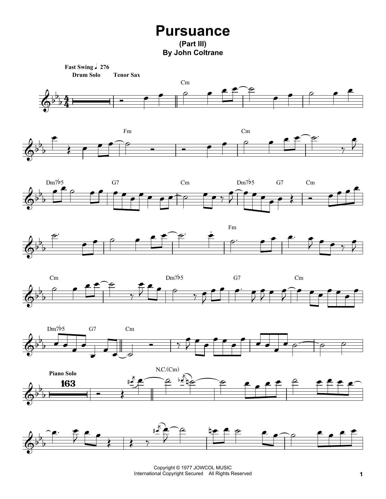 Learn to play John Coltrane Pursuance sheet music for Tenor Sax Transcription in minutes. Price: 6.9900$ John Coltrane Pursuance sheet music notes and chords. Download Printable PDF.